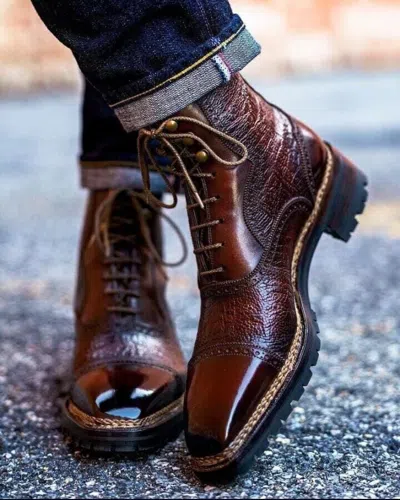 Pre-owned Handmade Men's Chocolate Brown Leather Lace Up Ankle Dress Boots