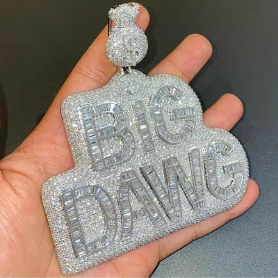 Pre-owned Handmade Men's Customized Big Dawg 6.33ct Simulated Diamond Pendant Real 925 Silver In White