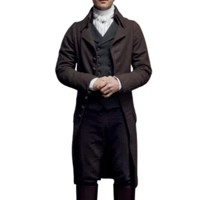 Pre-owned Handmade Men's Dark Brown Military Frock Tailcoat | Custom Made Wool Coat