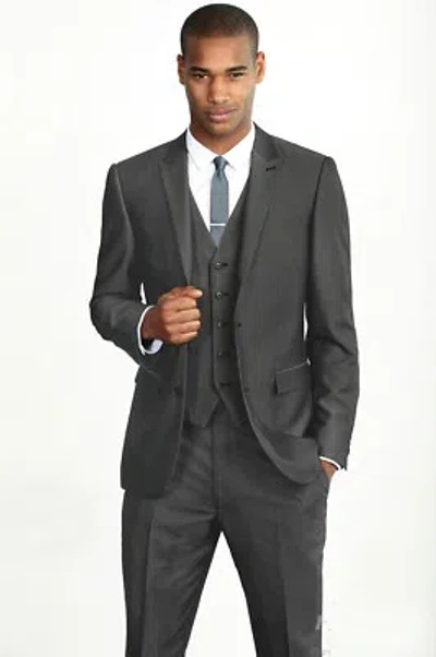 Pre-owned Handmade Men Dark Gray Designer Wedding Grooms Tuxedo Dinner Suit (jacket+vest+pants)