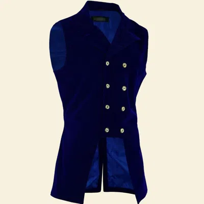 Pre-owned Handmade Men's Double Breasted Blue Velvet Tapestry Governor Vest