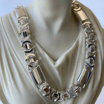 Pre-owned Handmade Men Flat Byzantine King Chain Necklace 10.5mm 116gr 26 Inch 925 Sterling Silver