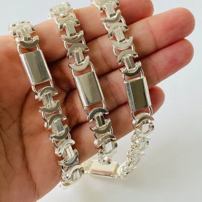 Pre-owned Handmade Men Flat Byzantine King Chain Necklace 10.5mm 90gr 20 Inch 925 Sterling Silver