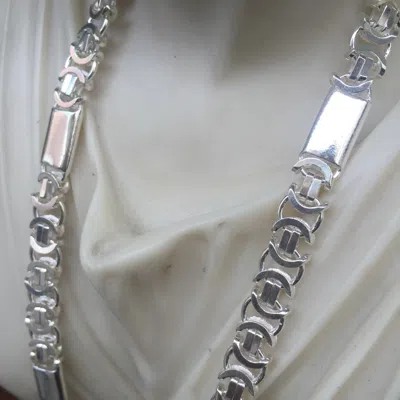 Pre-owned Handmade Men Flat Byzantine King Tube Chain Necklace 8mm 925 Sterling Silver 24 Inch 65gr