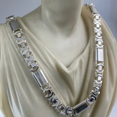 Pre-owned Handmade Men Flat Byzantine King Tube Chain Necklace 925 Sterling Silver 8mm 31 Inch 93gr
