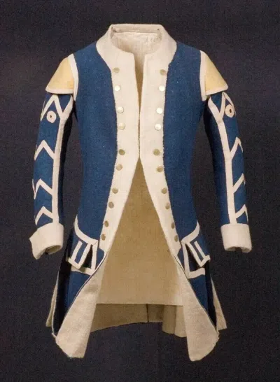Pre-owned Handmade Men General Uniform Blue With Off White Lapel Wool Jacket