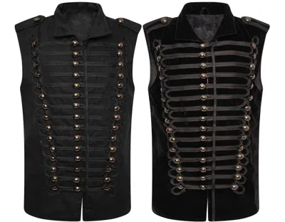 Pre-owned Handmade Men's Goth Military Parade Sleeveless Velvet Jacket In Black