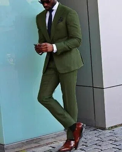 Pre-owned Handmade Men Green Suits Designer Grooms Wedding Dinner Party Wear Suits (coat+pants) Uk