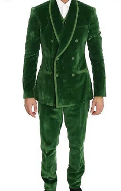 Pre-owned Handmade Men Green Velvet Suits Groomsmen Wedding Evening Party Wear Suit(coat+pant+vest)