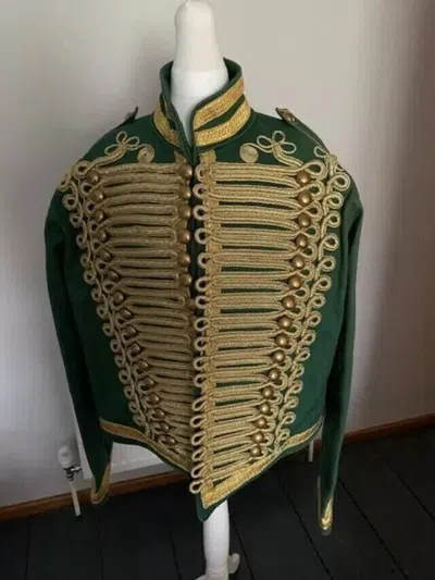 Pre-owned Handmade Men's Green Wool Hussar Jacket, Men' Green Hussar Jacket Green Wool