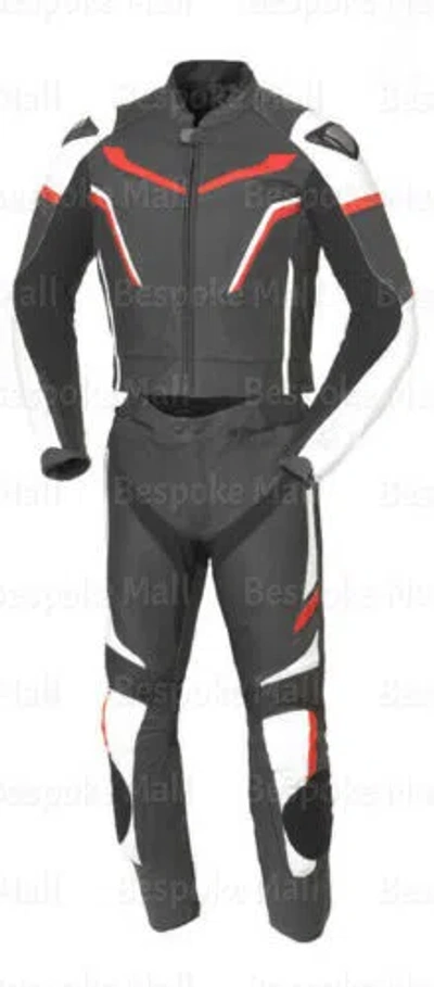 Pre-owned Handmade Men's Grey Motorcycle Biker Racing Leather Two Piece Suit Safety Pads-1053 In Gray & White
