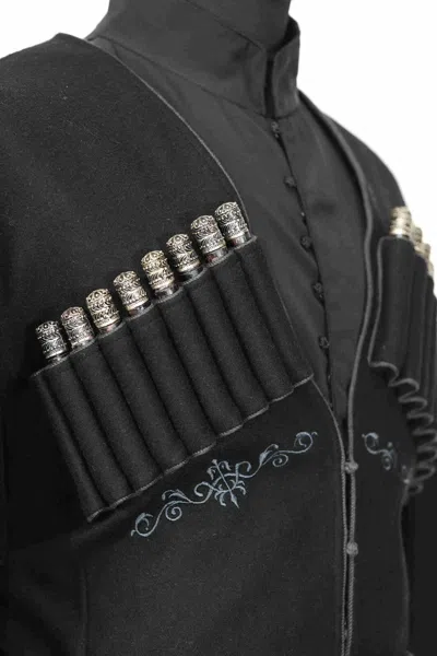 Pre-owned Handmade Men's  Coat "chokha" With Beautiful Details (a Sword, A Belt ) In Black