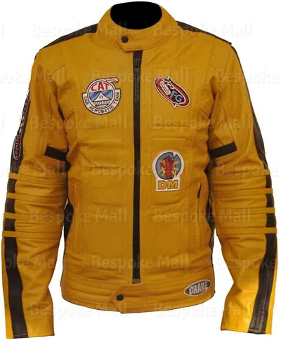 Pre-owned Handmade Men's  Movie Kill Bill Yellow Cowhide Leather Motorcycle Jacket-551