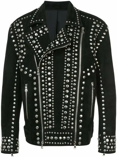 Pre-owned Handmade Men's  Studded Suede Fashion Rock Leather Jacket. Men Black Jacket
