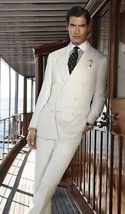 Pre-owned Handmade Men Ivory Off White Suit Designer Grooms Wedding Dinner Party Suits (coat+pants)