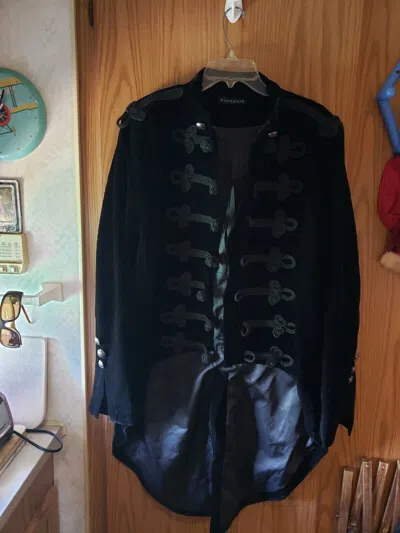 Pre-owned Handmade Men's Jacket Long Black Velvet Gothic Steampunk Pirate Cool Coat