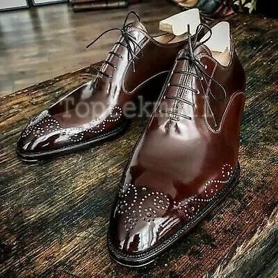 Pre-owned Handmade Men's Leather American Luxury Brogues Fashion Dress Oxfords Shoes-197 In Brown