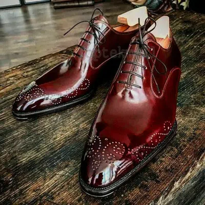 Pre-owned Handmade Men's Leather American Luxury Formal Fashion Maroon Oxfords Shoes-235 In Red