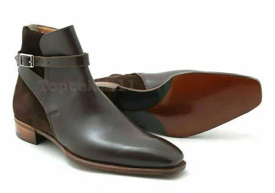 Pre-owned Handmade Men's Leather & Suede Formal Dress Casual High Ankle Stylish Boots-589 In Black