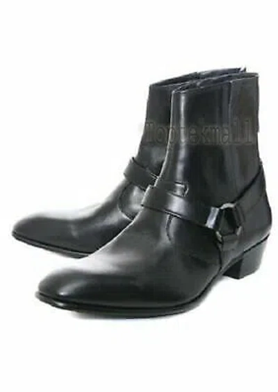 Pre-owned Handmade Men's Leather Ankle High Black Side Zipper Formal Casual Boots-619