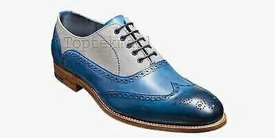 Pre-owned Handmade Men's Leather Blue & Grey Suede Oxford Wingtip Dress Formal Shoes-72 In Two Tone