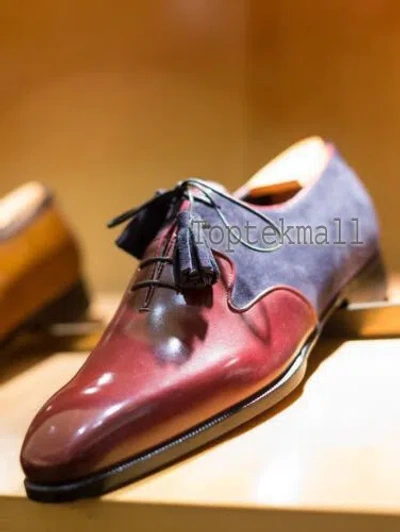Pre-owned Handmade Men's Leather Brogues Oxfords Dress Fashion Super Stylish Shoes-26 In Blue