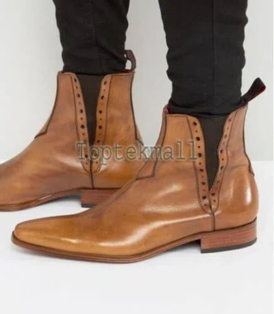 Pre-owned Handmade Men's Leather Brown Chelsea Formal Dress High Ankle Stylish Boots-623