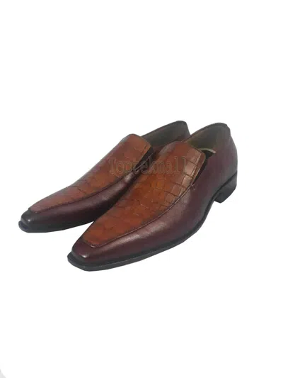 Pre-owned Handmade Men's Leather Brown Crocodile Loafers And Slip Ons Stylish Shoes-397