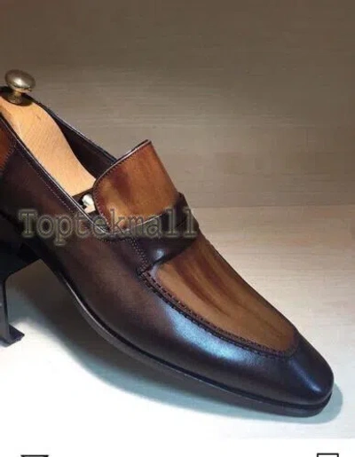 Pre-owned Handmade Men's Leather Brown Loafers And Slip Ons Stylish Dress Shoes-574