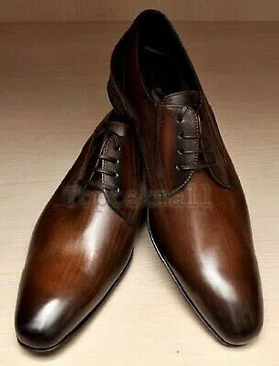 Pre-owned Handmade Men's Leather Brown Oxfords Wingtips Dress Casual Fashion Shoes-229