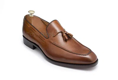 Pre-owned Handmade Men's Leather Brown Party Tussle Casual Dress Vintage Loafers Shoes-247