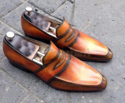 Pre-owned Handmade Men's Leather Brown Stylish Fashion Loafers & Slip Ons Dress Shoes-1002