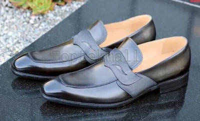 Pre-owned Handmade Men's Leather Burnished Loafers Stylish Moccasins Casual Shoes-348 In Gray