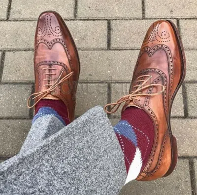 Pre-owned Handmade Men's Leather Cognac Wing Tip Shoes Oxfords Lace Up Formal Shoes-466 In Brown