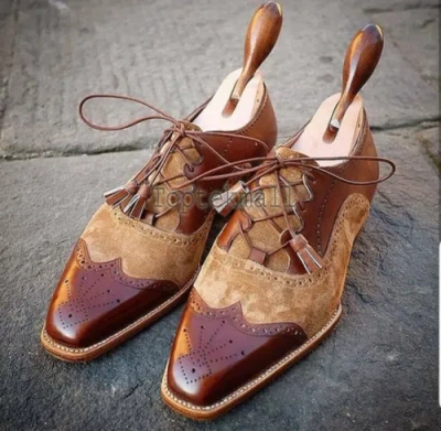 Pre-owned Handmade Men's Leather Customs Lace Up Oxfords Brown Dress Casual Party Shoes-30