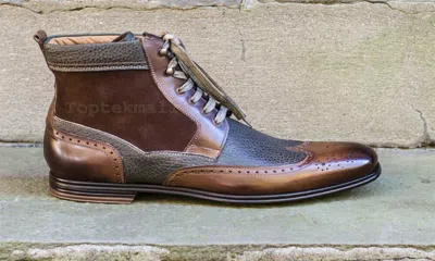 Pre-owned Handmade Men's Leather Dress Custom Two Tone Casual Formal Fashion Boots-639 In Brown