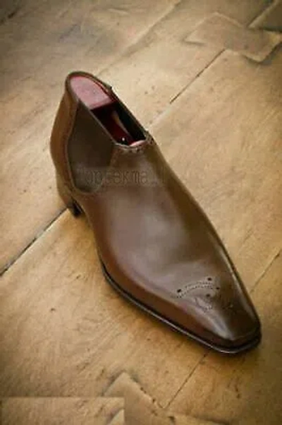Pre-owned Handmade Men's Leather Dress Fashion Brown Derby Oxford Brogue Boots-565