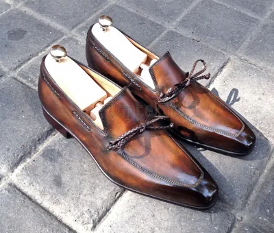Pre-owned Handmade Men Leather Fashion Brown Stylish Classic Loafers & Slip Ons Shoes-1008