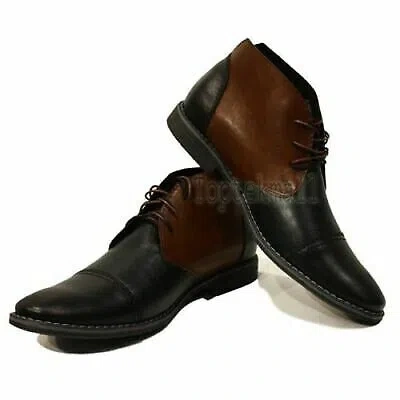 Pre-owned Handmade Men's Leather Fashion Chukka Dress Formal Ankle High Boots-546 In Black