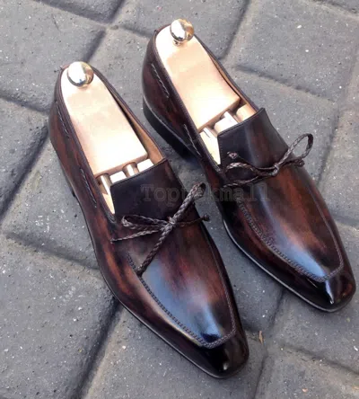 Pre-owned Handmade Men's Leather Fashion Dark Brown Stylish Loafers & Slip Ons Shoes-1004