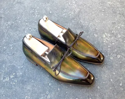 Pre-owned Handmade Men's Leather Fashion Olive Green Stylish Classic Loafers Shoes-1007