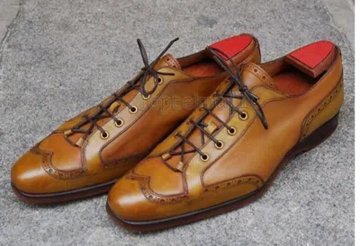 Pre-owned Handmade Men's Leather Fashion Oxfords Brown Super Stylish Brogues Shoes-304