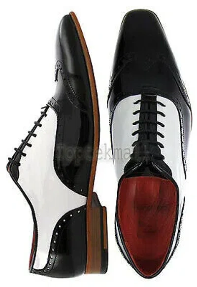 Pre-owned Handmade Men's Leather Formal Luxury Fashion Black & White Dress Shoes-475