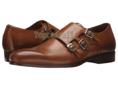 Pre-owned Handmade Men's Leather Formal Three Monk Straps Brown Dress Fashion Shoes-453