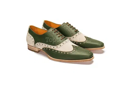 Pre-owned Handmade Men's Leather High Quality Two Tone Custom Made Dress Oxfords Shoes-46 In Multicolor