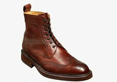 Pre-owned Handmade Men's Leather Lace-up Derby Wingtip Ankle Marching Stylish Boots-909 In Two Tone