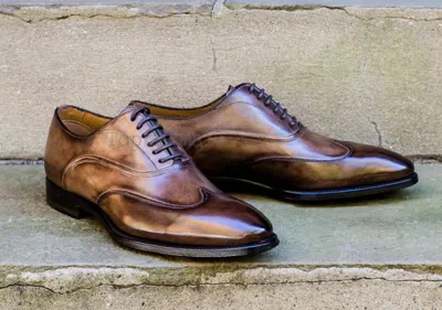 Pre-owned Handmade Men's Leather Lace Up Oxfords Wingtip Fashion Custom Dress Shoes-570 In Brown