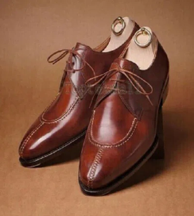 Pre-owned Handmade Men's Leather Latest Brown Oxford Wingtip Split Toe Luxury Shoes-305