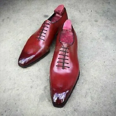 Pre-owned Handmade Men's Leather Maroon Patina Whole Cut Oxfords Men Custom Shoes-780 In Red
