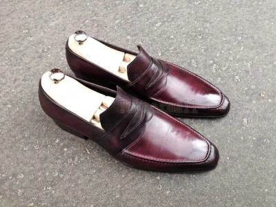 Pre-owned Handmade Men's Leather Maroon Stylish Fashion Loafers & Slip Ons Shoes-1001 In Red